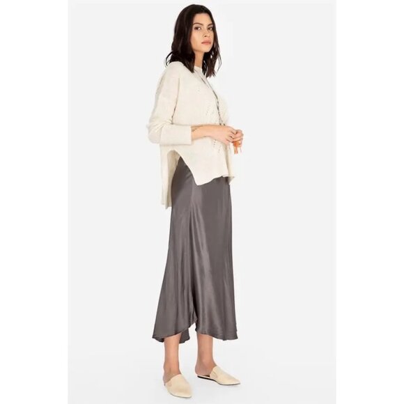Johnny Was - Crinkle Satin Asymmetric Maxi Skirt in Smoldering Grey, size Medium - Picture 4 of 12